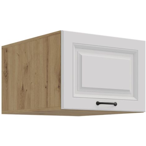 Aufsatzschrank Hochschrank 50 cm STILO Weiss + Eiche Artisan Küchenzeile Küchenblock Küche Landhaus