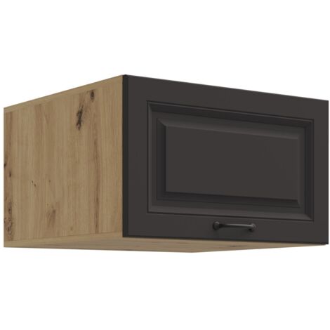 Aufsatzschrank Hochschrank 60 cm STILO Grau + Eiche Artisan Küchenzeile Küchenblock Küche Landhaus
