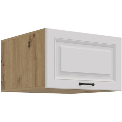 Aufsatzschrank Hochschrank 60 cm STILO Weiss + Eiche Artisan Küchenzeile Küchenblock Küche Landhaus
