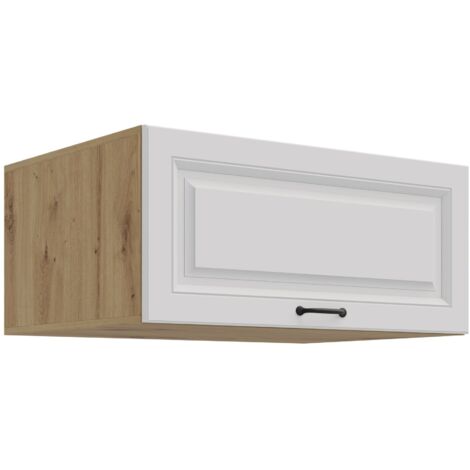 Aufsatzschrank Hochschrank 80 cm STILO Weiss + Eiche Artisan Küchenzeile Küchenblock Küche Landhaus