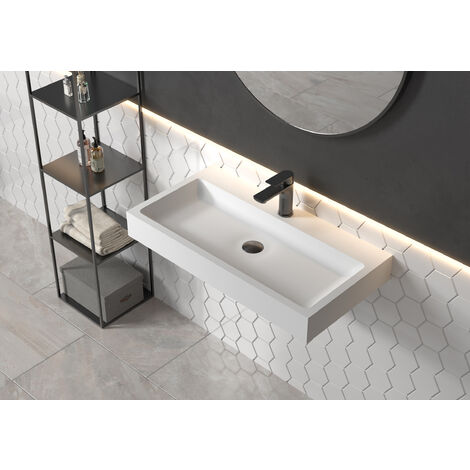 Aufsatzwaschbecken Bernstein PB2143 Solid Stone Mineralguss 80x42x10cm Weiß matt