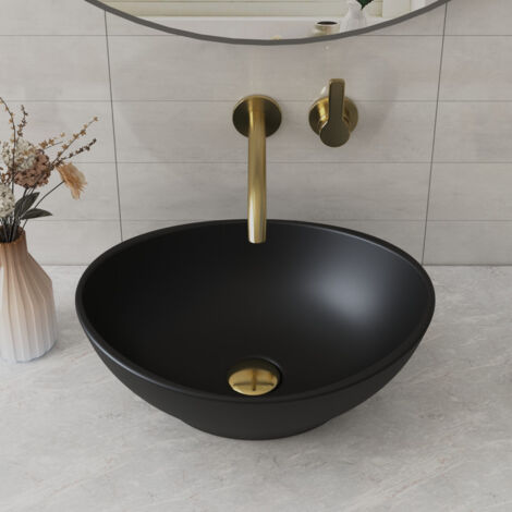 Aufsatzwaschbecken DeerValley DV-1V0011 – Schwarzes Keramik Aufsatzwaschbecken in ovaler Form, 40 x 33 cm, für Waschbecken im Badezimmer.