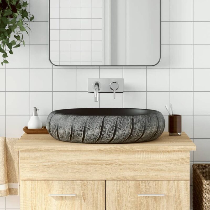 Aufsatzwaschbecken Schwarz Und Grau Oval 59x40x15 Cm Keramik Vidaxl
