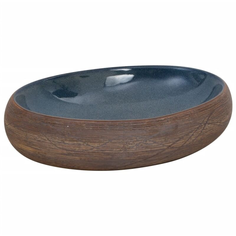 Aufsatzwaschbecken Braun Und Blau Oval 59x40x15 Cm Keramik Vidaxl