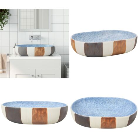 Aufsatzwaschbecken Mehrfarbig Oval 59x40x14 cm Keramik - Badezimmersanierung - Handgefertigtes Waschbecken - Keramikwaschbecken - Aufsetzbecken - Designwaschbecken - Home & Living