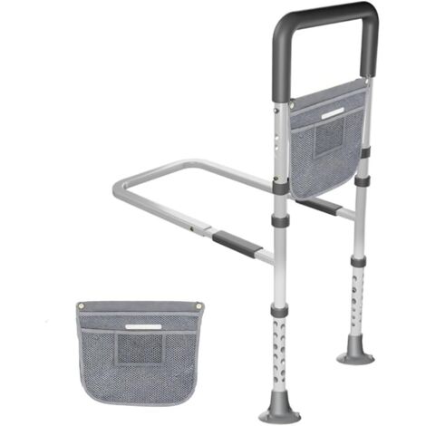 Aufstehhilfe, verstellbare Bettstützstange mit rutschfestem Griff, Tragkraft 150 kg, inklusive Aufbewahrungstasche, geeignet für Kingsize-, Queensize-, Doppel- und Einzelbetten, Grau