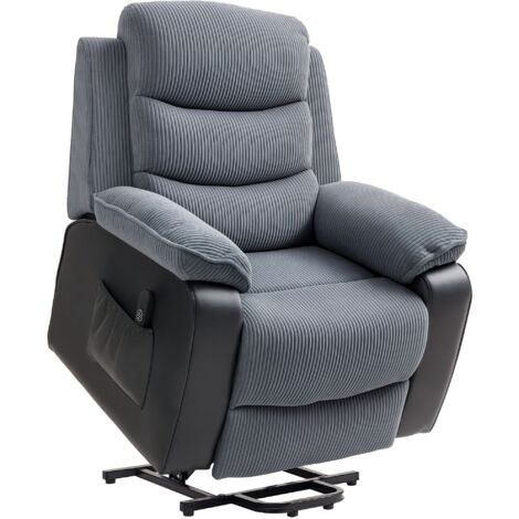 Aufstehsessel mit weichem Cordbezug, Recliner-Sessel mit Fernbedienung und Seitentaschen, Dunkelgrau