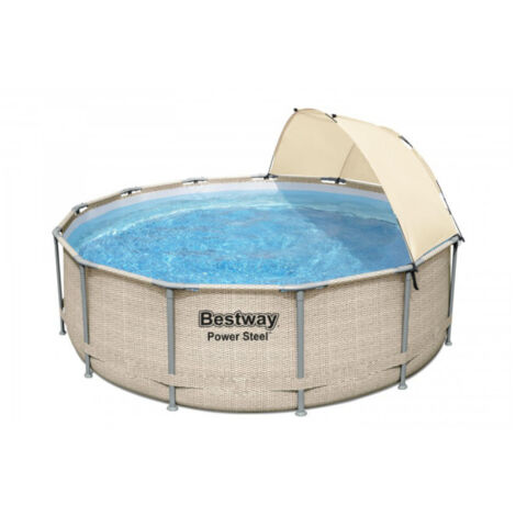 Aufstellpool Bestway Power Steel Rattan-Design 396x107 cm mit Kartuschenreiniger 2.006 L/S