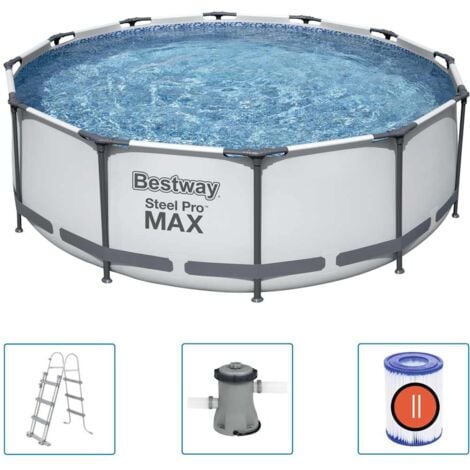 Aufstellpool BESTWAY Steel Pro MAX Frame Pool Komplett-Set 366 x 100 cm rund inklusive Poolfilter