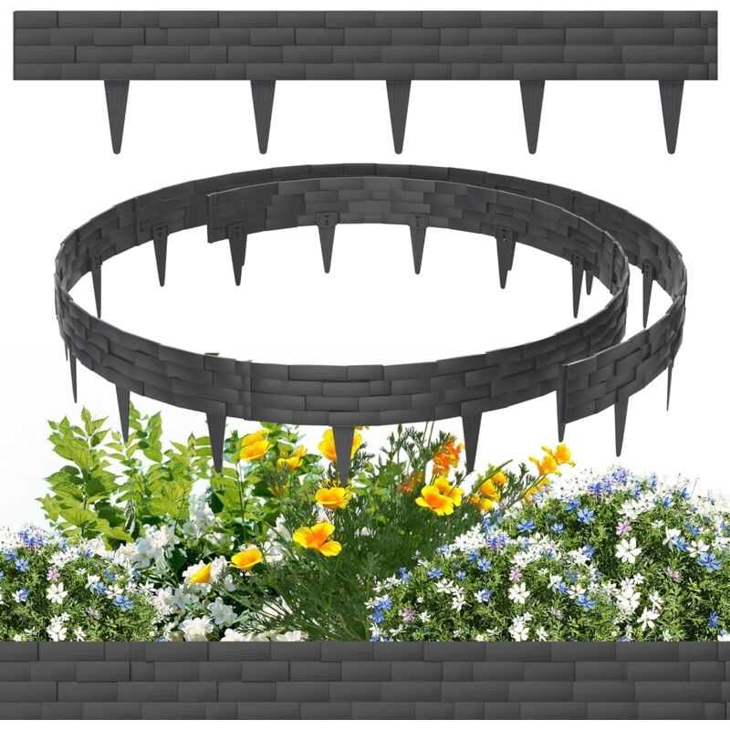 Aufun - 10 m Bordure De Pelouse En Plastique Bordure De Parterre De Fleurs En Dalle De Pierre Artificielle Bord De Tonte 10 PièCes Bordures