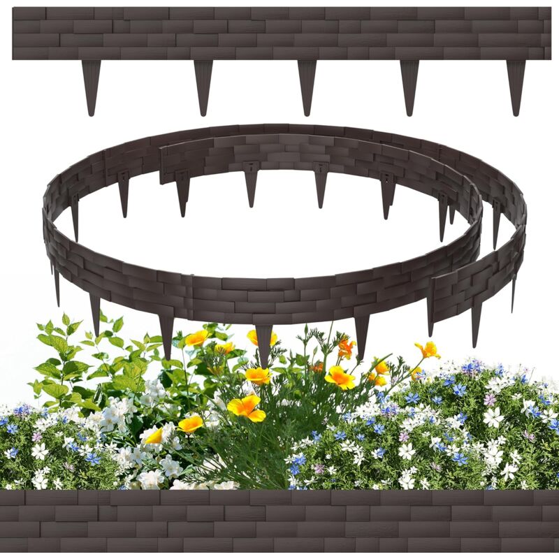 Aufun - 5 m Bordure De Pelouse En Plastique Bordure De Parterre De Fleurs En Dalle De Pierre Artificielle Bord De Tonte 5 PièCes Bordures Palissades
