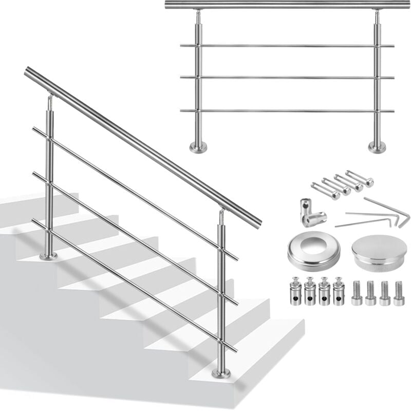 Aufun - 160cm Rampe D'Escalier Argent Garde Corps pour Escalier, Main Courante en Acier Inoxydable Balcon Balustrade (avec 3 Entretoises) - Argent