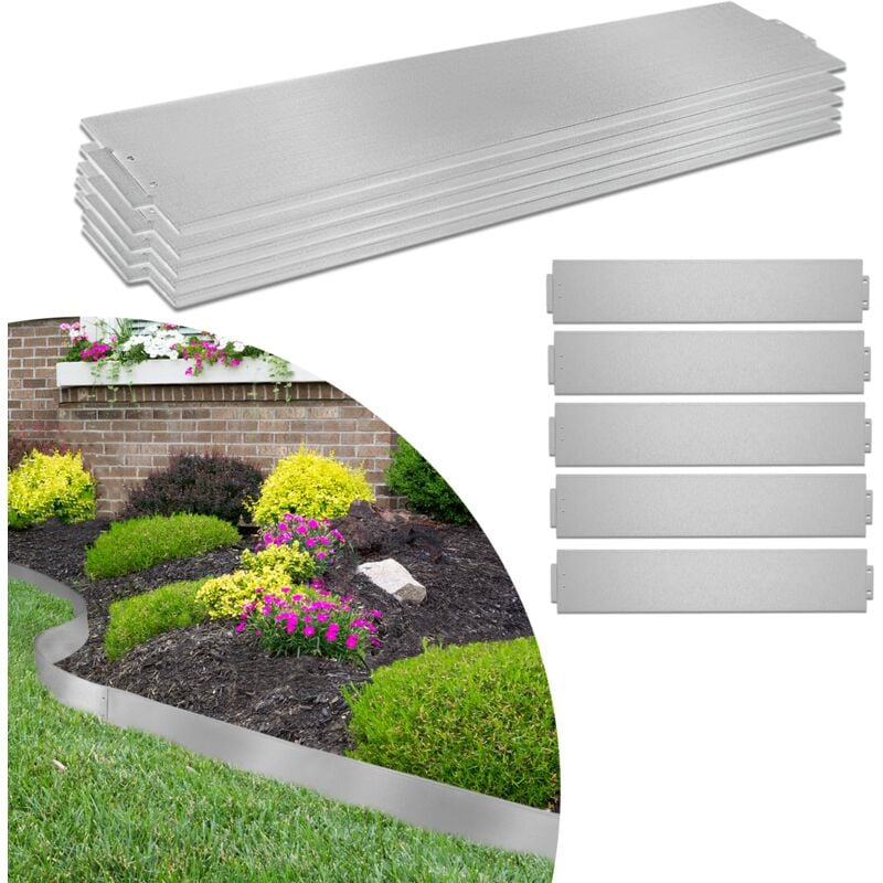 Bordure de Jardin Exterieur, 35m Gazon Bordures en Acier Galvanisé pour Jardin Plantes Potager, 15 cm hauteur, Argent - Argent - Aufun