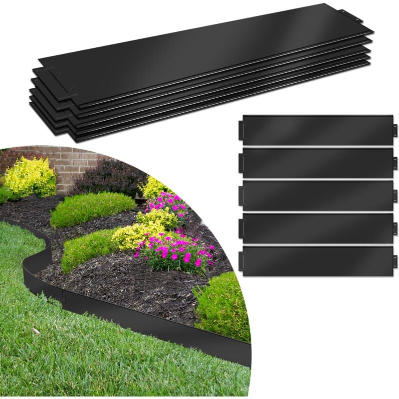 Aufun - Bordure de Jardin Exterieur, 5m Gazon Bordures en Acier Galvanisé pour Jardin Plantes Potager, 18 cm hauteur, Noir - Noir