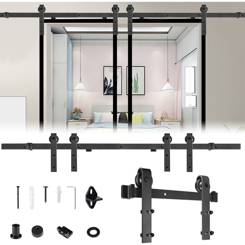 Aufun - Système de porte coulissante Rail de 366 cm Noir En acier carbone Pour portes coulissantes de 35 à 45 mm d'épaisseur Charge maximale:130 kg