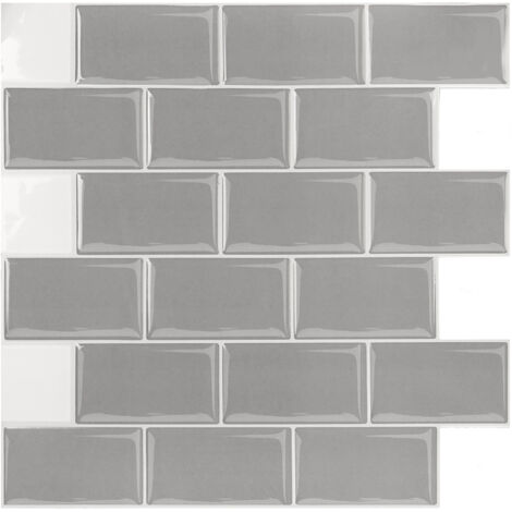 AUFUN 10x Dalle,Carrelage Adhesif Mural Salle de Bain,Plus épaisse,Crédence adhésive pour Cuisine,Version Plus Adhésive,30x30cm - Gris