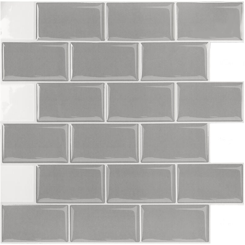 10x Dalle,Carrelage Adhesif Mural Salle de Bain,Plus épaisse,Crédence adhésive pour Cuisine,Version Plus Adhésive,30x30cm - Gris - Aufun