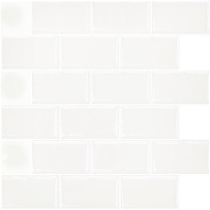 10x Dalle,Carrelage Adhesif Mural Salle de Bain,Plus épaisse,Crédence adhésive pour Cuisine,Version Plus Adhésive,30x30cm - Blanc pur - Aufun