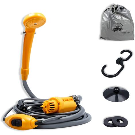 AUFUN 12 V Douche de Camping Portable avec Pompe Submersible équipée d'un Tuyau de 2 m et d'un Adaptateur de cable d'alimentation Douche pour Camping