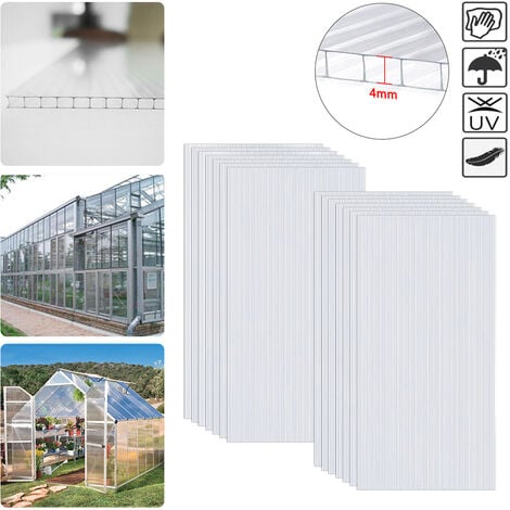 AUFUN 14x Polycarbonat Hohlkammerstegplatten 4mm 10,25 m² Gewächshaus Platten 60,5 x121cm Doppelstegplatte Ersatzteile für Garten Treibhaus