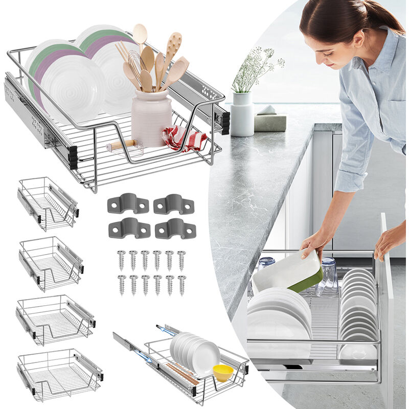 Aufun - 4 x tiroirs de Cuisine, Extension Armoire de Cuisine, armoires de Chambre, Panier Coulissant élastique, étagère de Cuisine Domestique, 40cm