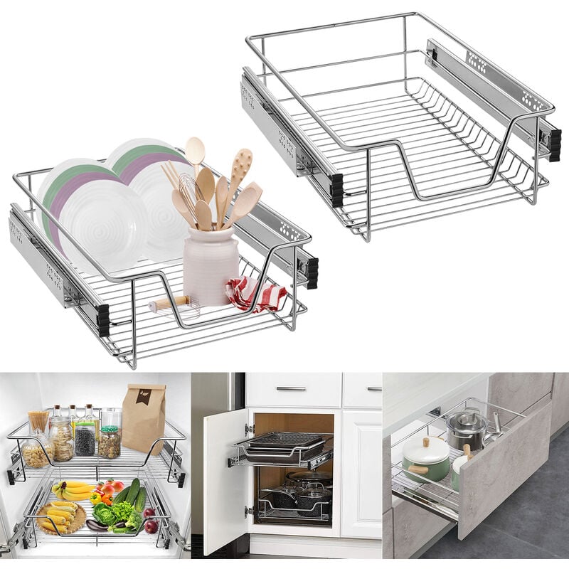 Aufun - 2 x tiroirs de Cuisine, Extension Armoire de Cuisine, armoires de Chambre, Panier Coulissant élastique, étagère de Cuisine Domestique, 40cm