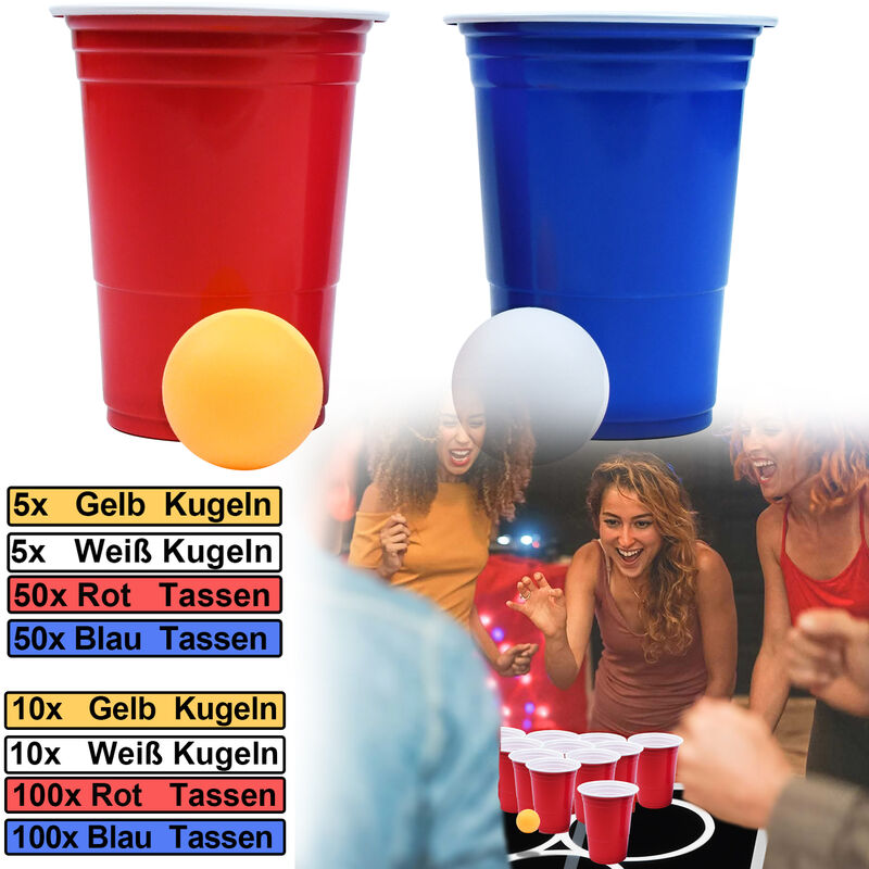 Aufun - 100 + 10 Ensemble de fête de bière Pong, Tasses de fête 50 Tasses Rouges + 50 Tasses Bleues + 10 balles de ping-Pong pour la fête et Le Jeu