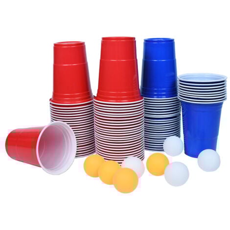 AUFUN [200+20] Pelotas Ping Pong, Beerpong Bolas, Party Cups 100 Red Cups + 100 Blue Cups + 20 Ping Pong Balls para Fiesta y Juego