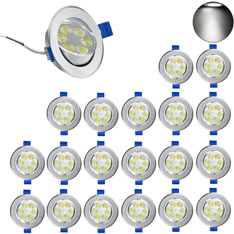 Aufun - 20x3W Led encastré plat encastré spots led encastrés, plafonnier IP21 pour salon, chambre, couloir, set de 20, Blanc Froid