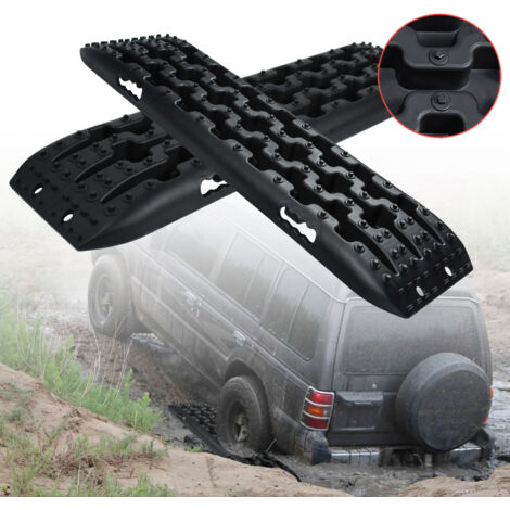 AUFUN 2pcs Voiture Plaque D'Evacuation D'Urgence Tapis De Traction Aide Antiderapant Pour La Plupart Des SUV Voitures Et Fourgonnettes Aide à la traction portable Noir