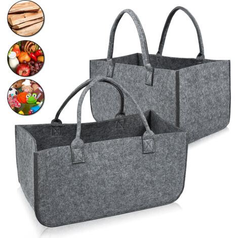 AUFUN 2x XL Bois de cheminée en Feutre  Sac en Feutre avec poignée de Transport Panier de Rangement