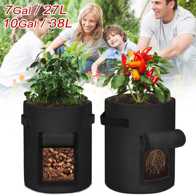 2X Sacs de Plantation pour Pommes de Terre 10 Gall, 38 l, réutilisables, pour la Culture des Fraises, Carottes, tomates, Fleurs (35 x 40 cm, Noir)