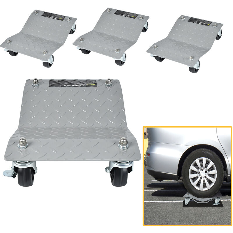 Aufun - Aide au Manœuvre 4 Pièces, Cric de Déplacement pour Voitures, Camions, Tracteurs, Plateforme Mobile pour Pneus, Capacité de Charge 500 kg