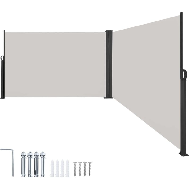 Aufun - Paroi latérale extensible pour balcon, protection solaire, brise-vue, brise-vent, opaque, avec support mural pour jardin (gris, 160 x 600 cm)