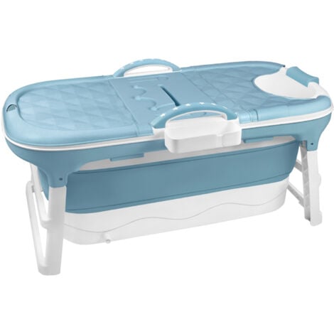 AUFUN Bañera Plegable XL 112 x 62 x 52 cm, Ideal para Baño, Ducha y Balcón, con Funda y Rodillos de Masaje, Jabonera, Bañera Portátil de Plástico Grueso - Azul