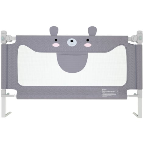 AUFUN Barriera per lettino per bambini Protezione anticaduta sponda per lettino portatile, con Sponda Regolabile in Altezza, grigio, orsetto, 150 cm