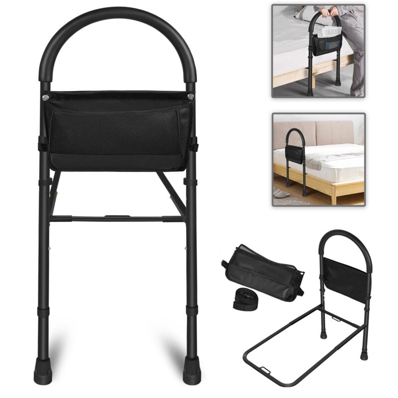 Aufun - Barrière de Lit Pour la Sécurité des Personnes Âgées, Poignée de Lit Réglable en Hauteur avec Protection Antidérapante et Anti-Chute, Aide à