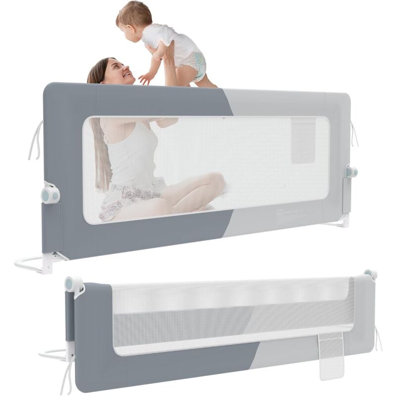 Aufun - Barrière de lit 180 cm, protection anti-chute pour enfants, hauteur réglable de 72 à 96 cm, barrière de lit pliable, protection latérale,