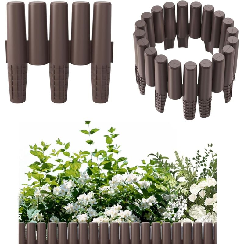 Aufun - Bandeau de gazon en plastique de 8,4 mètres, Entourage de massif avec effet bois, Contour de massif, Bandeau de gazon, 1 élément : 28 x 24 cm