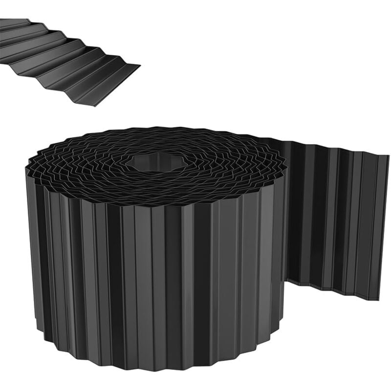 Aufun - Bordure de Jardin Flexible 10m Métal Galvanisé Décoration Extérieure Palissade 15 cm de Hauteur 1000 cm x 15 cm Noir