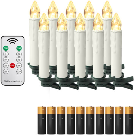 AUFUN Bougies LED sans fil dimmables avec piles, avec télécommande pour sapin de Noël,  mariage, anniversaire, fête (Blanc chaud, 10 pièces)