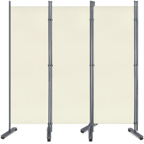 AUFUN Brise-vue, séparateur de pièce sur roulettes, cloison pliable et autoportante, brise-vue réglable pour bureaux, balcons, plus d'intimité, Crème, 225 x 180 cm, 4 parties