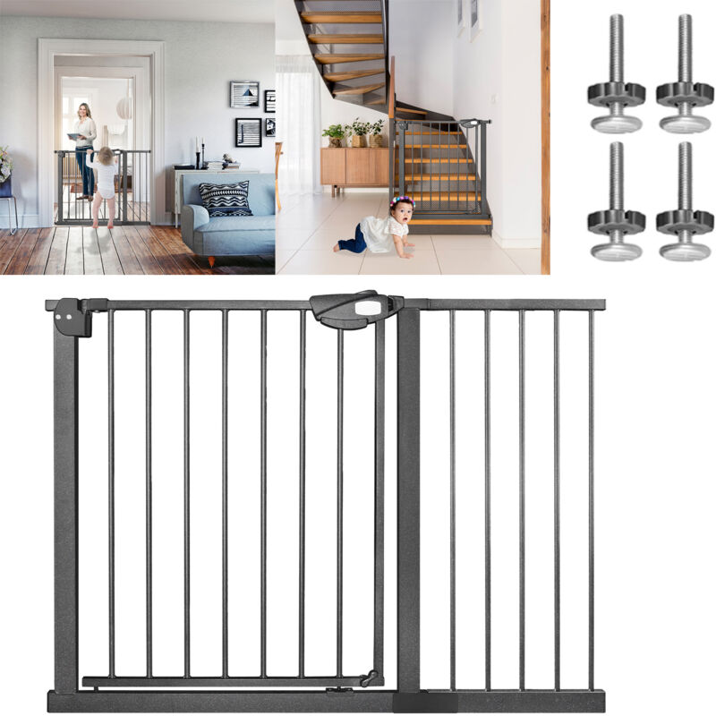 Image of Aufun - Cancelletto di protezione per scale, apertura a 2, vie senza foratura, per bambini Cani Scale, Nero, larghezza 105-115 cm
