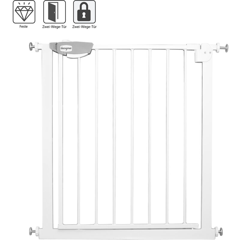 Image of Aufun - Cancelletto di protezione per scale, apertura a 2, vie senza foratura, per bambini Cani Scale, Bianco, larghezza 75-85 cm