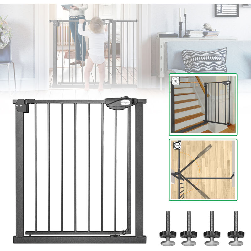 Image of Aufun - Cancelletto di protezione per scale, apertura a 2, vie senza foratura, per bambini Cani Scale, Nero, larghezza 75-85 cm