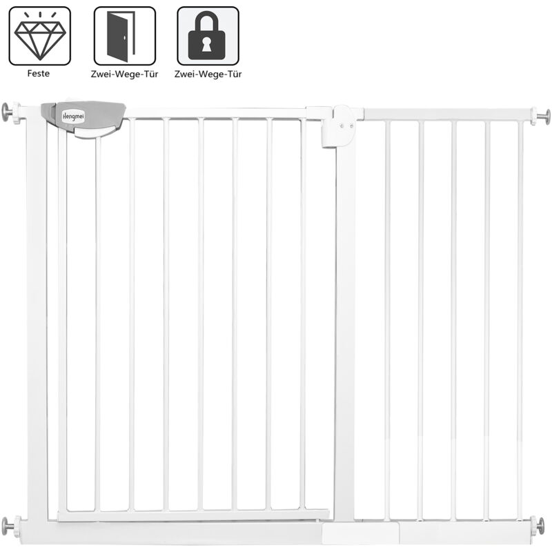 Image of Aufun - Cancelletto di protezione per scale, apertura a 2, vie senza foratura, per bambini Cani Scale, Bianco, larghezza 105-115 cm