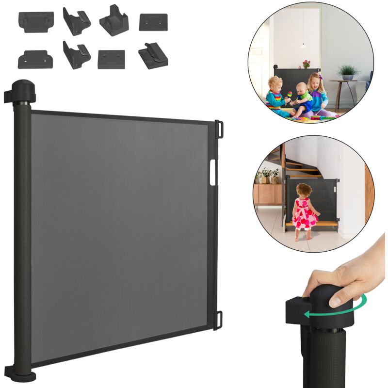 Image of AUFUN Cancelletto di protezione per scale, griglia di protezione per porte estraibile scale, con sistema di sicurezza per bambini, 0-150 cm, Nero