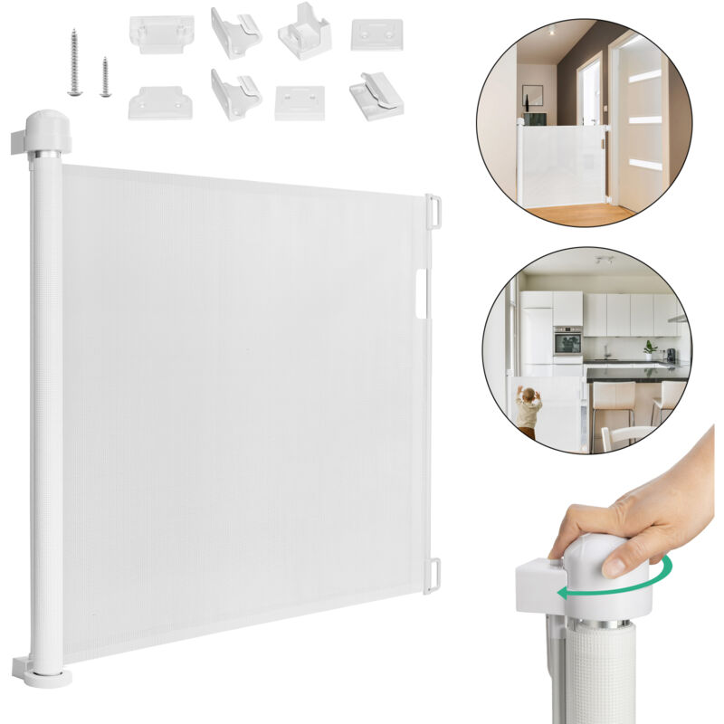 Image of AUFUN Cancelletto di protezione per scale, griglia di protezione per porte estraibile scale, con sistema di sicurezza per bambini, 0-150 cm, Bianco