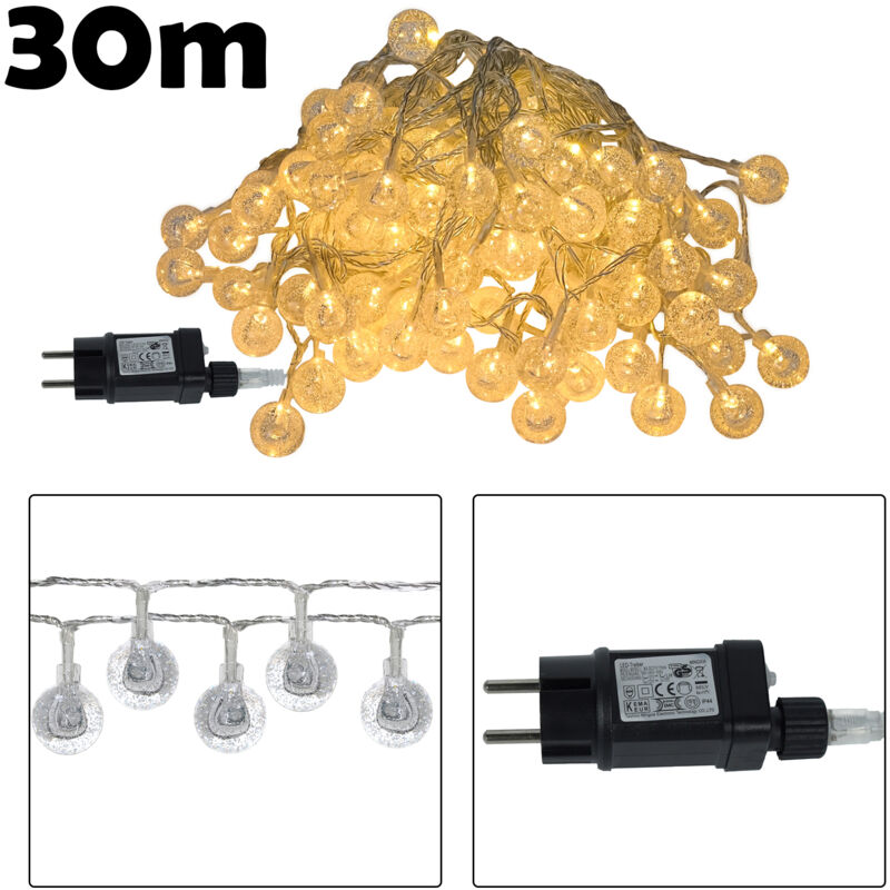 Aufun - Chaîne Lumineuse Boule de Cristal Blanc Chaud (30m cordon transparent)