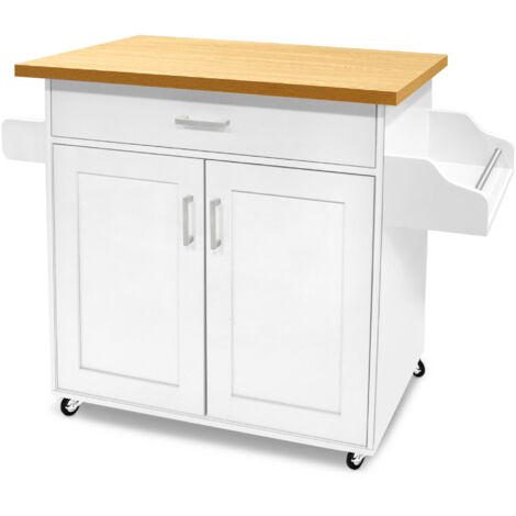 AUFUN chariot de cuisine chariot roulant pour îlot de cuisine avec tiroirs, armoire de cuisine avec porte-serviettes et planche à épices, chariot pour îlot de cuisine avec plan de travail sur 4 roulet